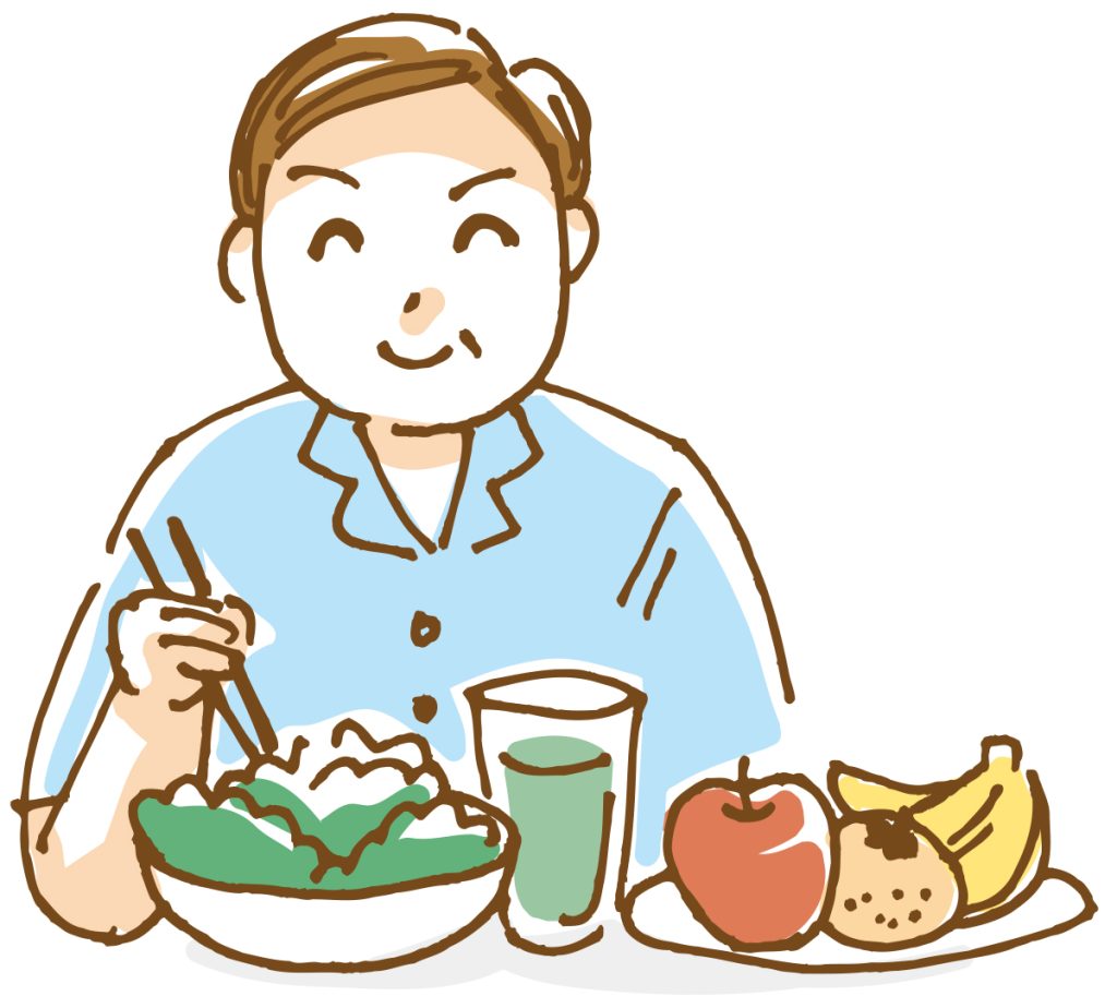 健康歴な食生活を摂る男性のイラスト